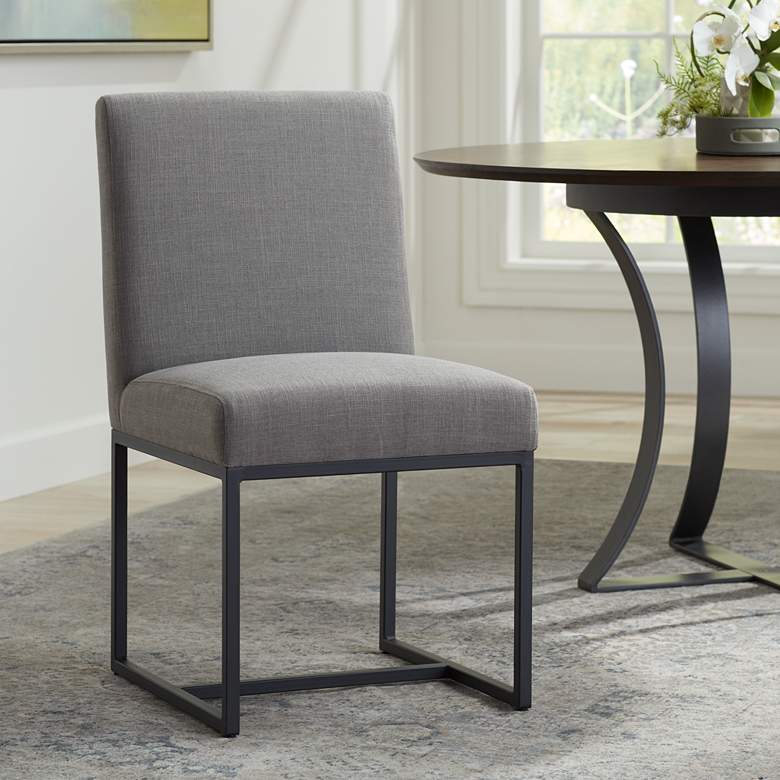 Image 1 Myles Grey Fabric and Black Metal Dining Chair