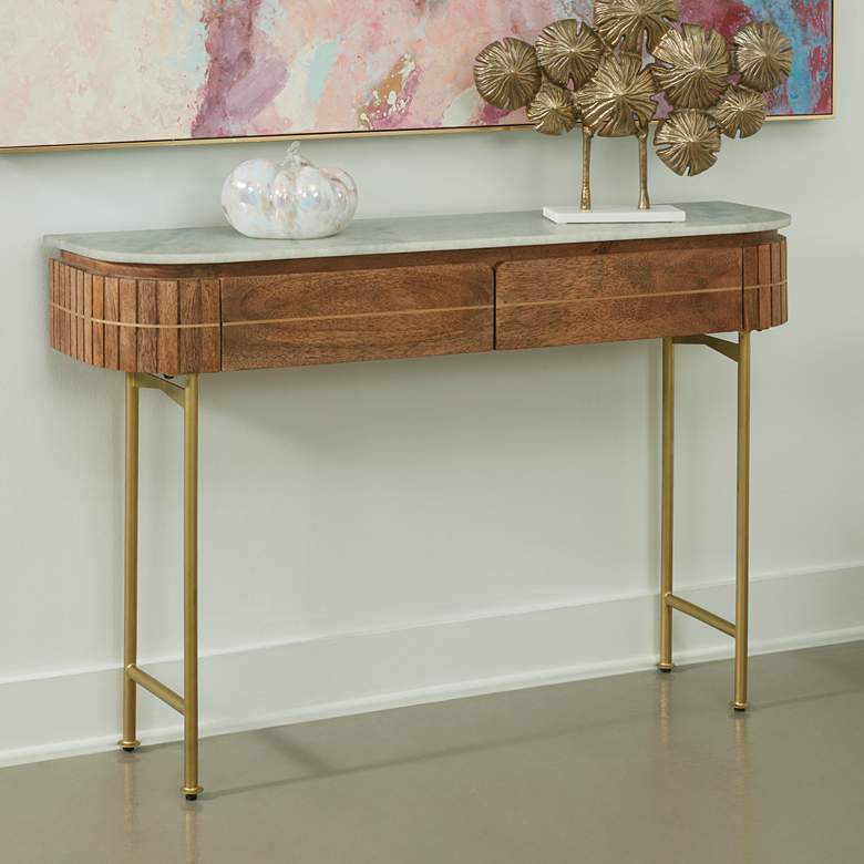 Image 1 Myles Malibu 47 inchW Rian Brown 2-Drawer Accent Console Table