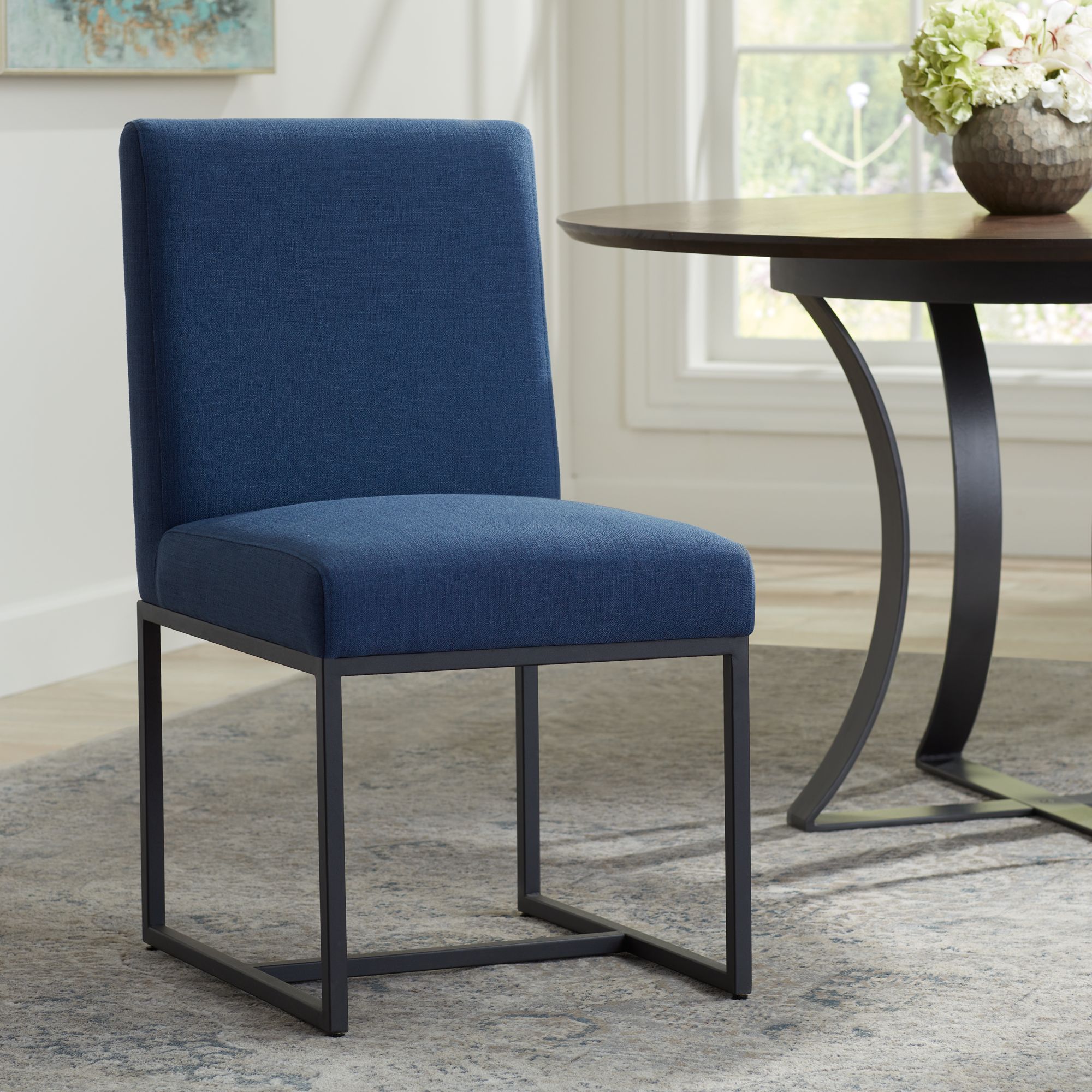 Blue metal dining discount chairs