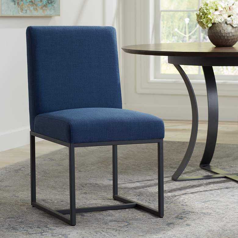 Image 1 Myles Navy Fabric and Black Metal Dining Chair