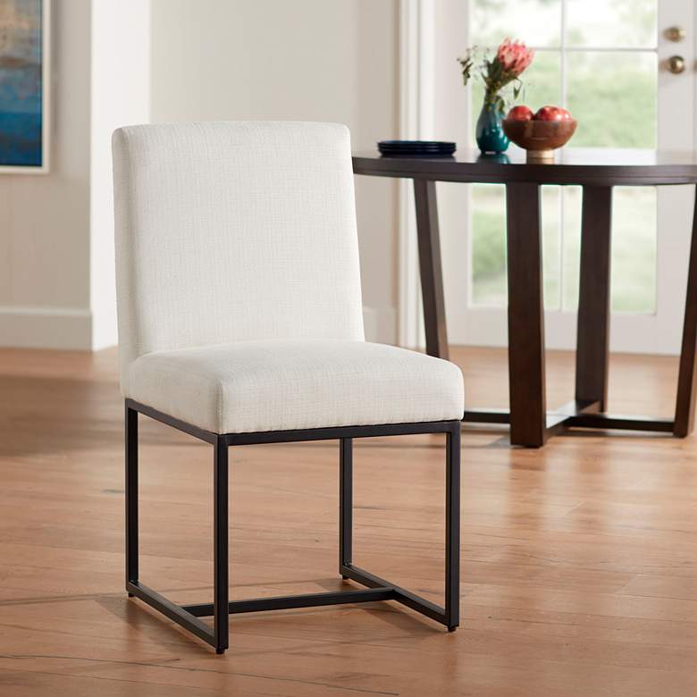 Image 2 Myles Off-White Fabric and Black Metal Dining Chair