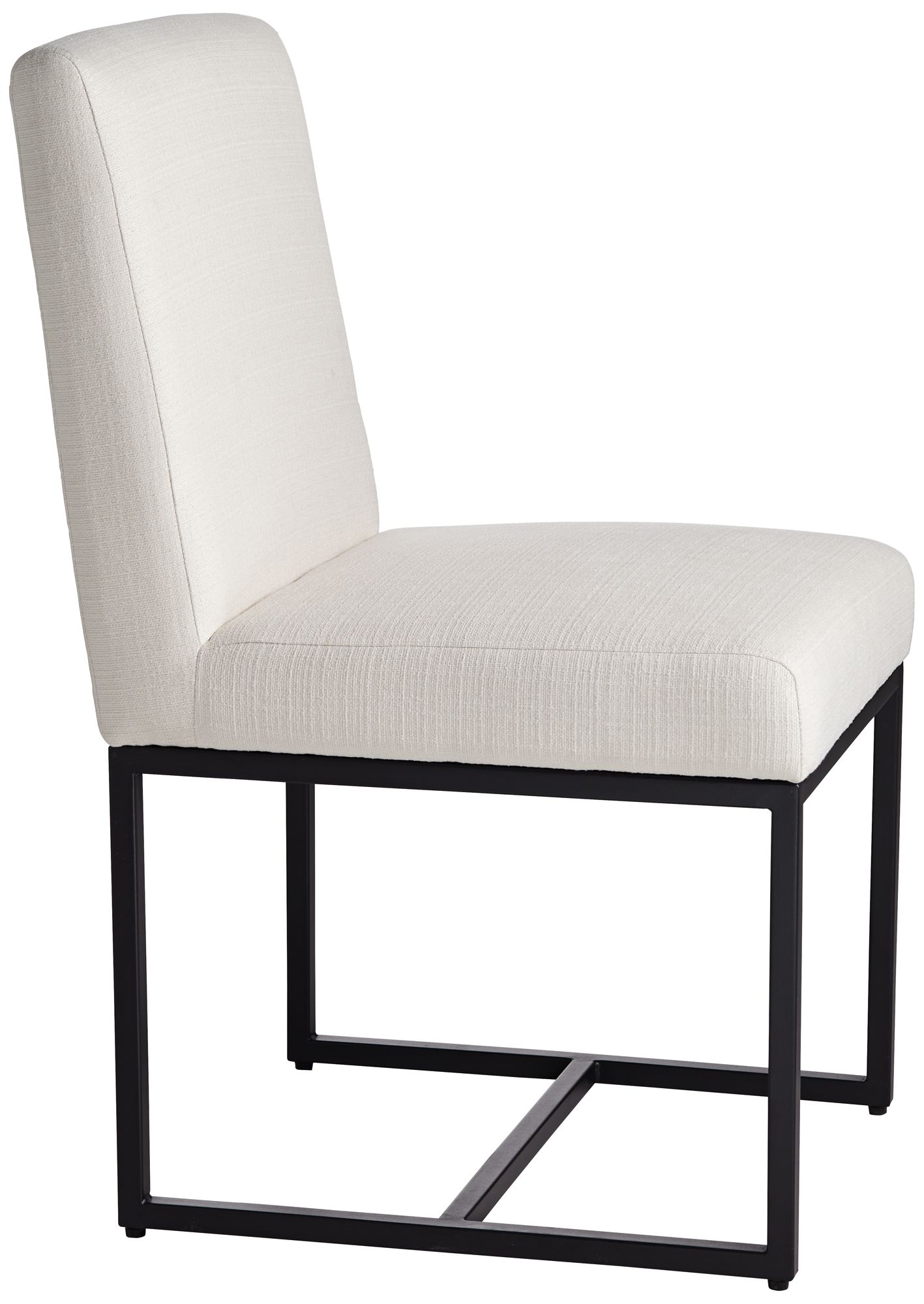Myles Off-White Fabric and Black Metal Dining Chair in scene