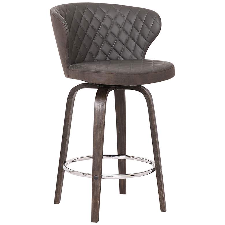 Image 2 Mynette 30 inch Brown Faux Leather Swivel Tufted Bar Stool