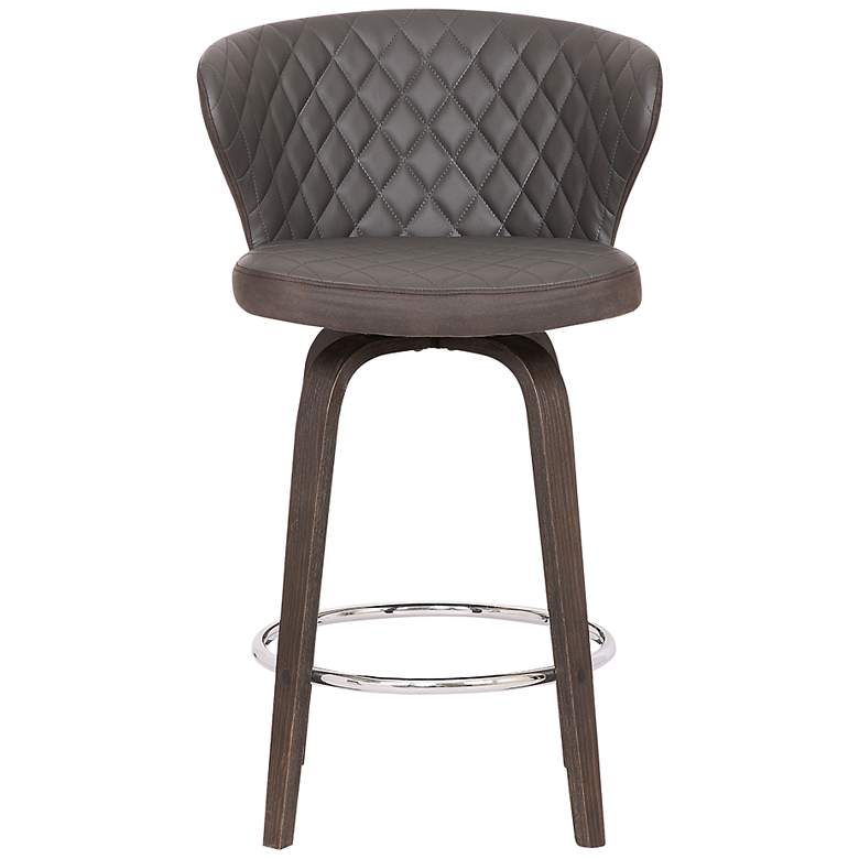 Image 6 Mynette 30" Brown Faux Leather Swivel Tufted Bar Stool more views