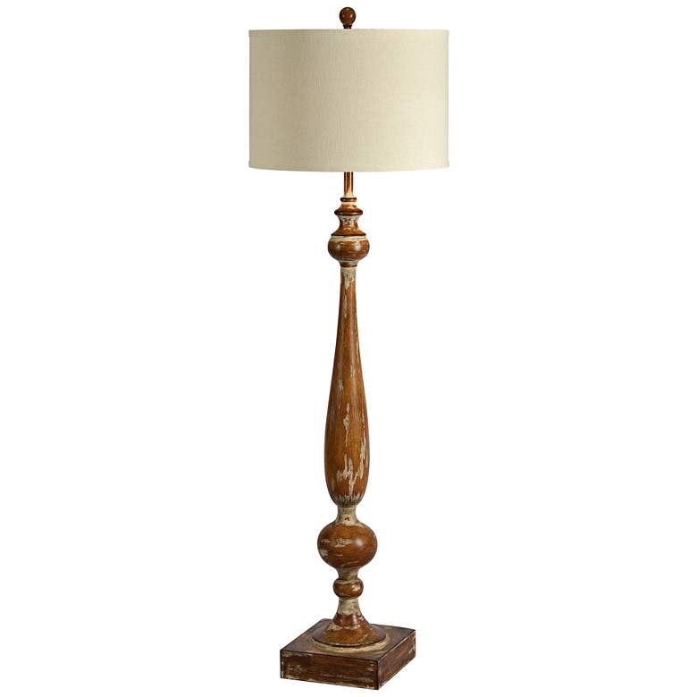Image 1 Myra 63" Distressed Brown and Cream Wash Floor Lamp