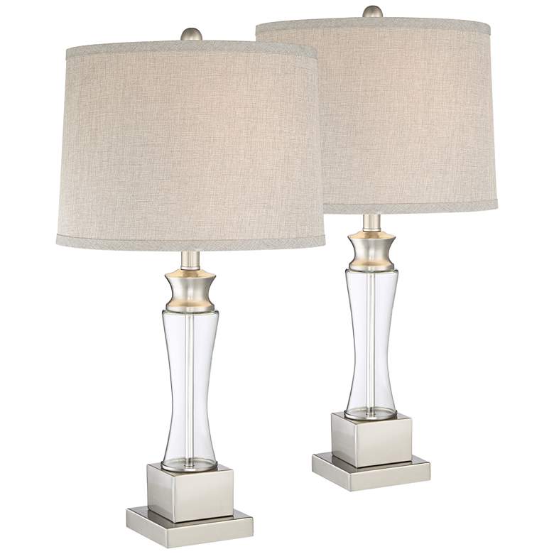 Image 1 Myron Metal and Glass Column Table Lamps Set of 2