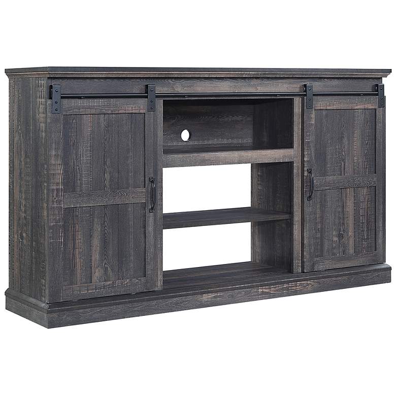 Image 6 Myrtle 60" Wide Heavy Brown Wood 2-Door TV Stand more views