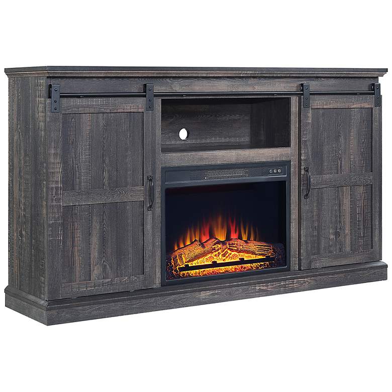 Image 5 Myrtle 60"W Heavy Brown 2-Door 5-Shelf Electric Fireplace more views