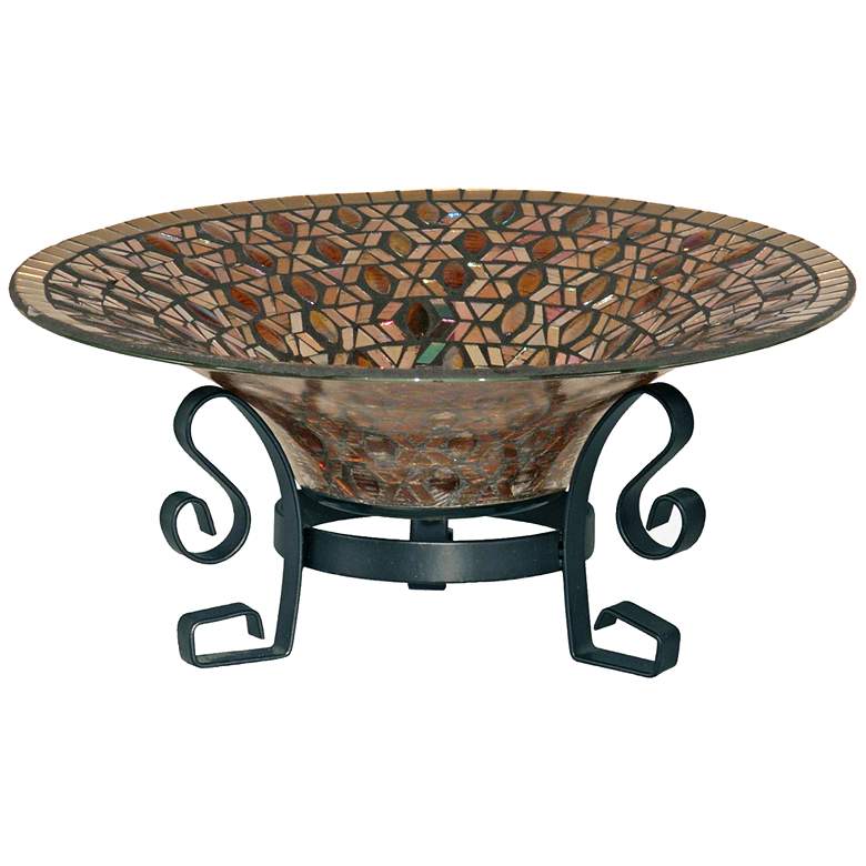 Image 1 Mystere Peacock Mosaic Brown Art Glass Bowl with Stand