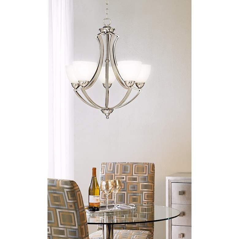 Image 1 Possini Euro Milbury 24" Wide Five Light Satin Nickel Chandelier in scene