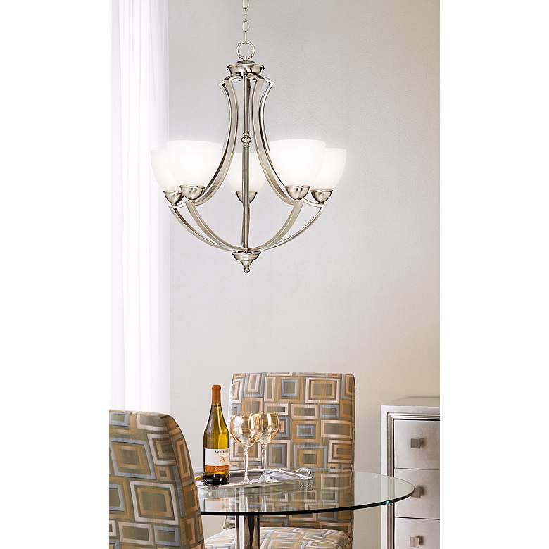 Image 1 Possini Euro Milbury 24 inch Wide Five Light Satin Nickel Chandelier in scene