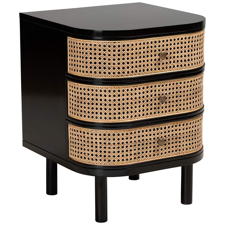 Image 2 Nabila 19 3/4"W Black Natural 3-Drawer End Table/Nightstand