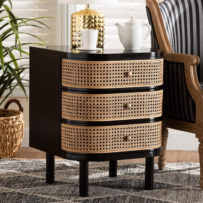 Image 1 Nabila 19 3/4"W Black Natural 3-Drawer End Table/Nightstand