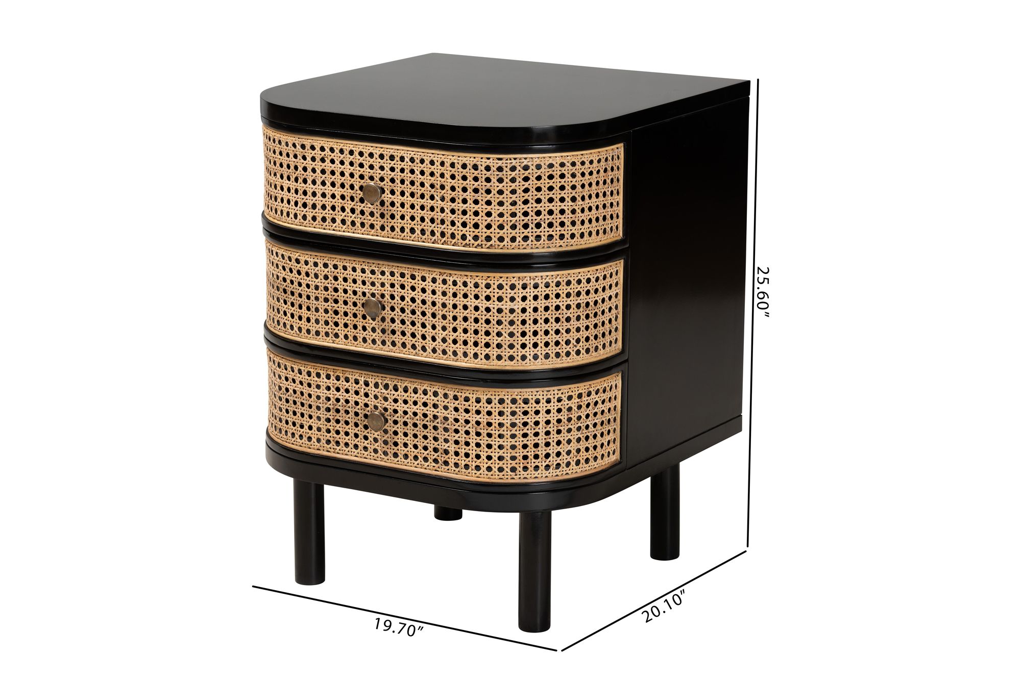 Nabila 19 3/4"W Black Natural 3-Drawer End Table/Nightstand