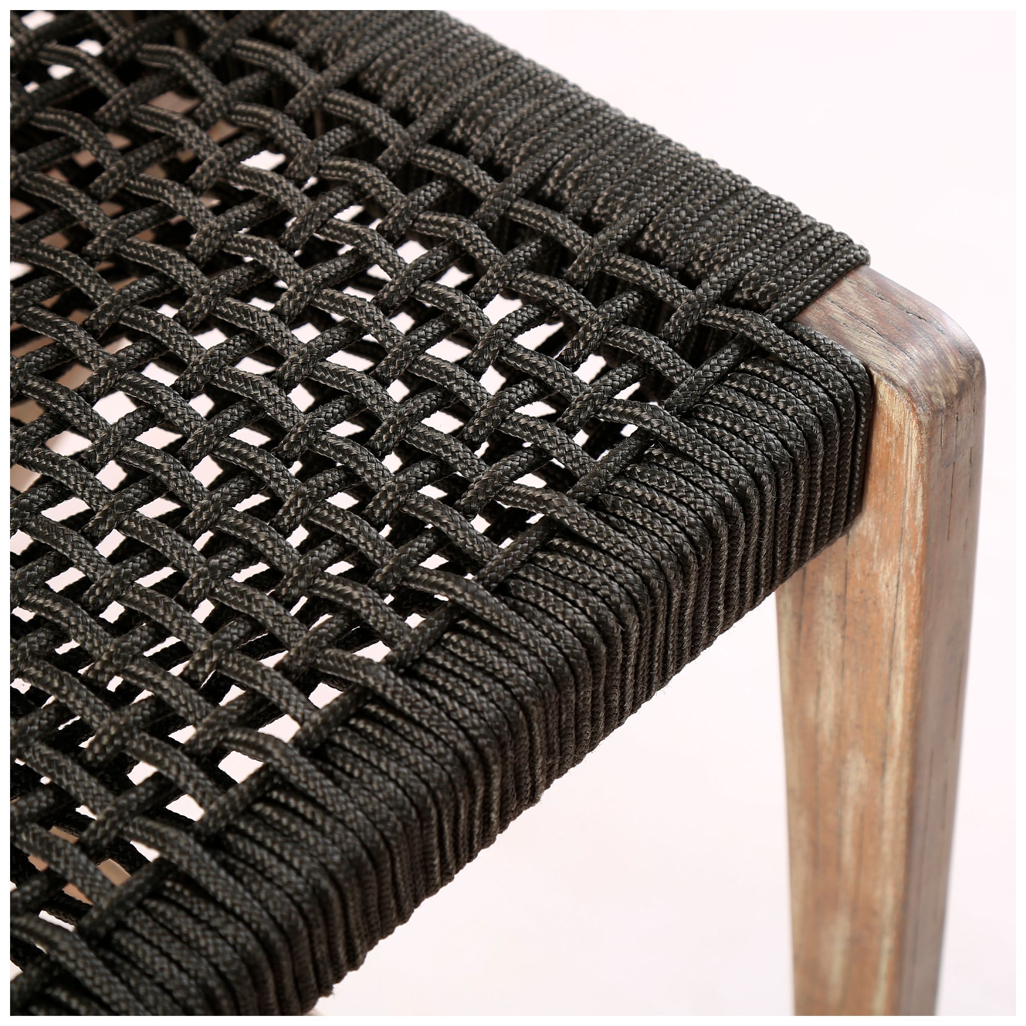 Nabila Outdoor Light Eucalyptus Wood and Charcoal Rope Counter Height Stool