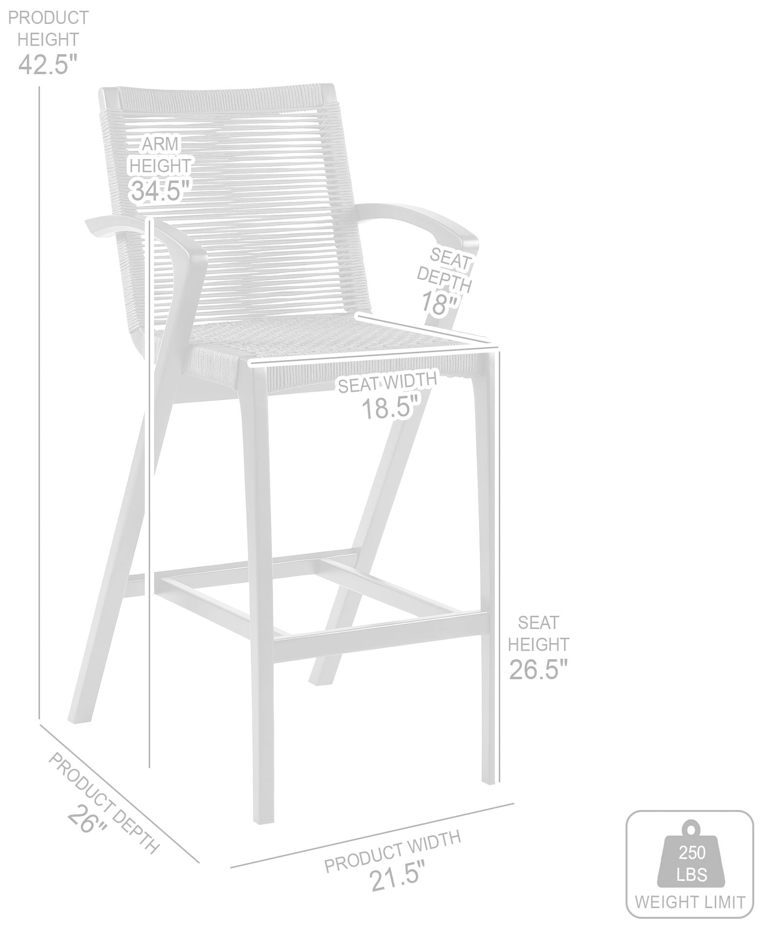 Nabila Outdoor Light Eucalyptus Wood and Charcoal Rope Counter Height Stool