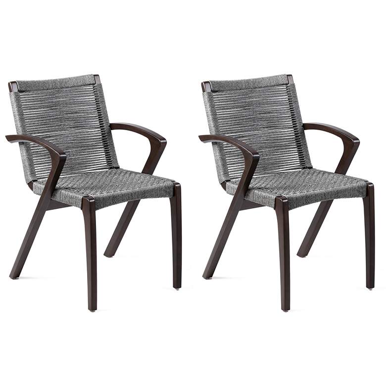 Image 1 Nabila Set of 2 Outdoor Dark Eucalyptus Wood and Grey Rope Dining Chairs