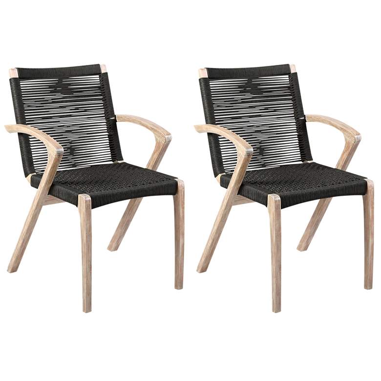 Image 1 Nabila Set of 2 Outdoor Light Eucalyptus Wood and Rope Dining Chairs