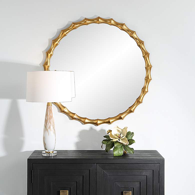 Image 2 Nacala Antiqued Gold 39 1/4" Round Oversized Wall Mirror