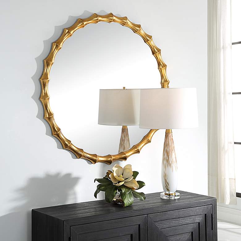 Image 4 Nacala Antiqued Gold 39 1/4" Round Oversized Wall Mirror more views