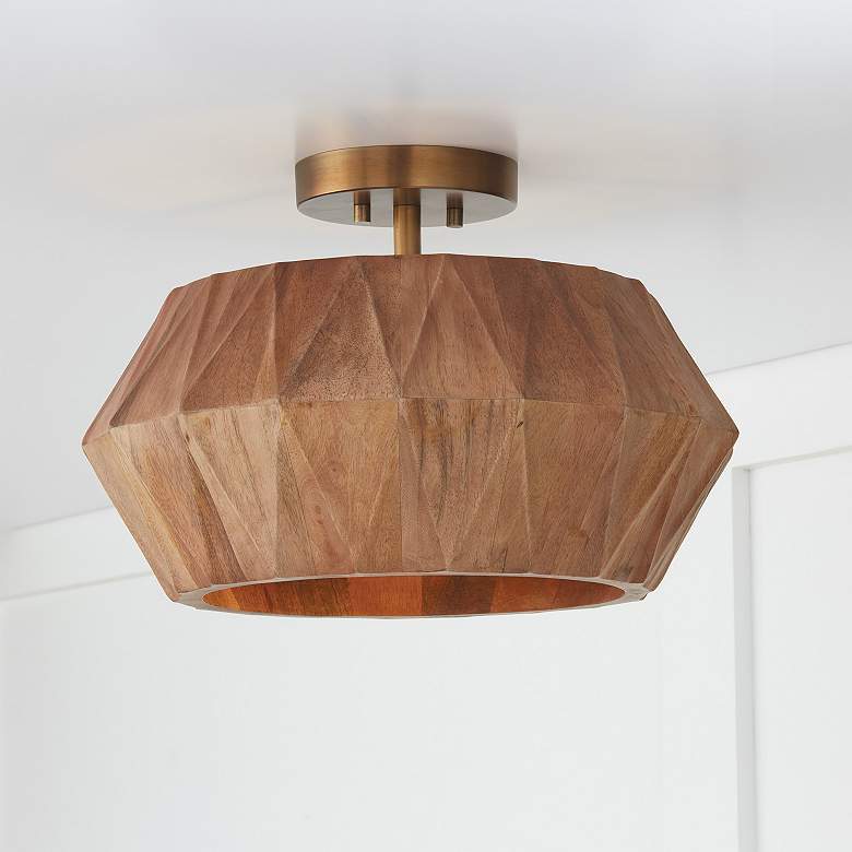 Image 1 Nadeau 15" Wide Light Patinaed Brass Ceiling Light