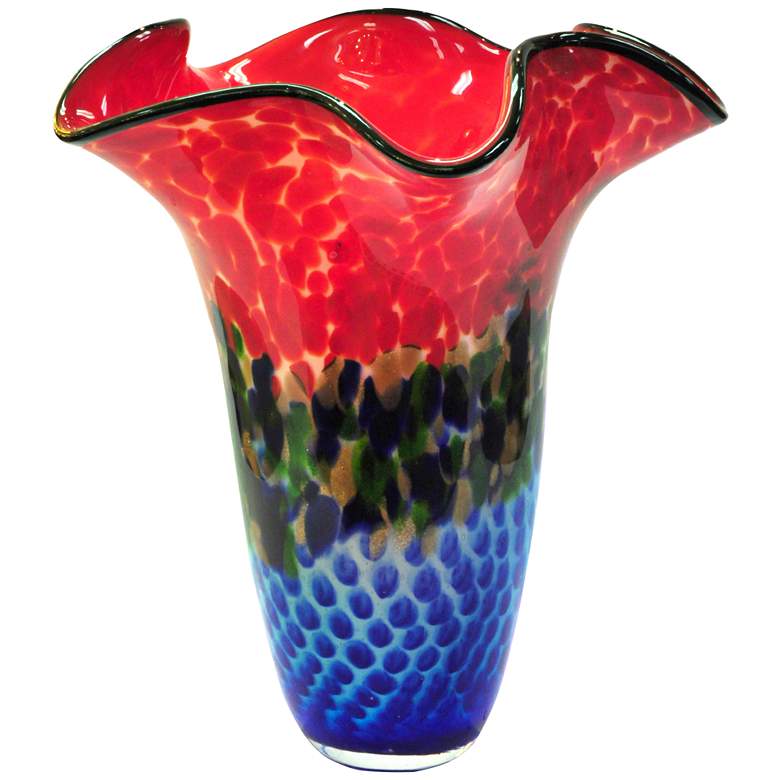 Image 1 Nadia 15 inch High Multi-Color Ruffle Art Glass Vase