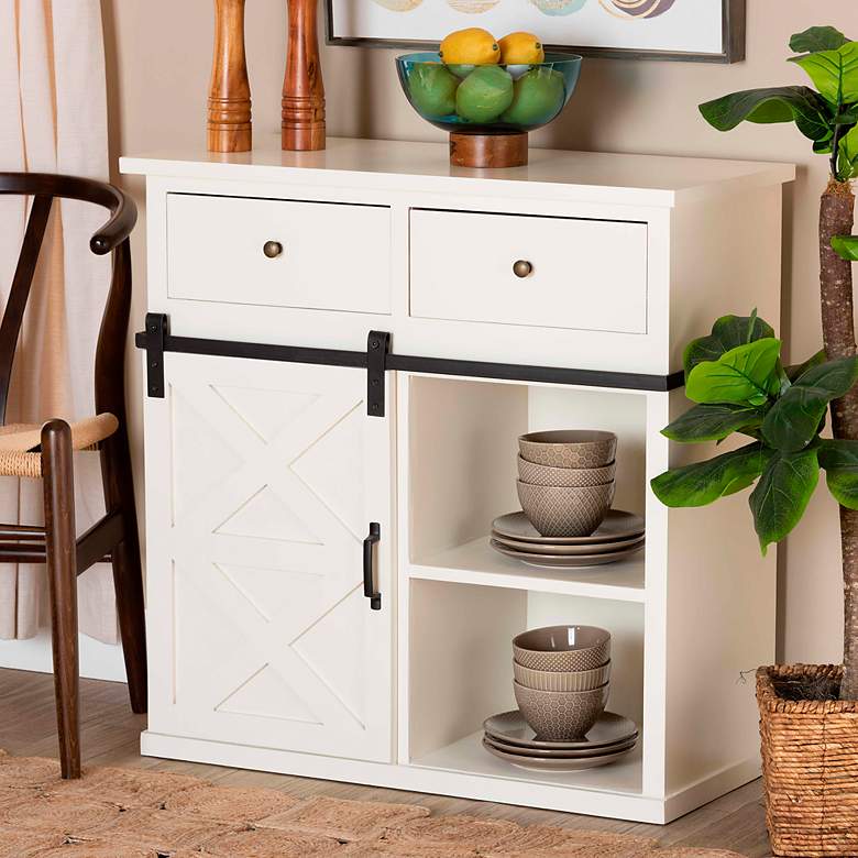 Image 1 Nadia 31 1/2 inch Wide White Wood 2-Drawer Sideboard Buffet