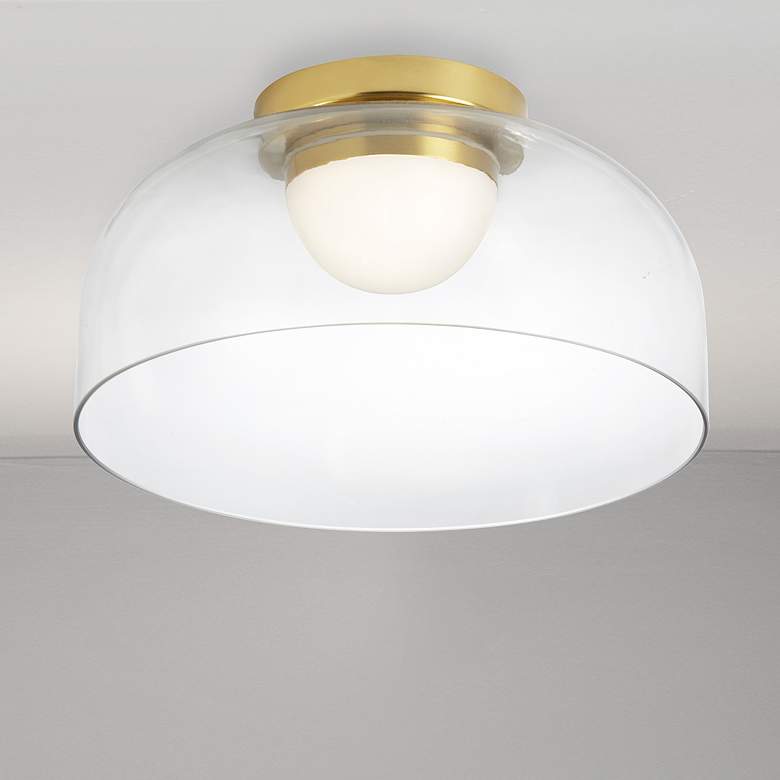 Image 1 Nadine 11.75" Wide Aged Brass 10W LED Flush Mount With Clear Glass Sha