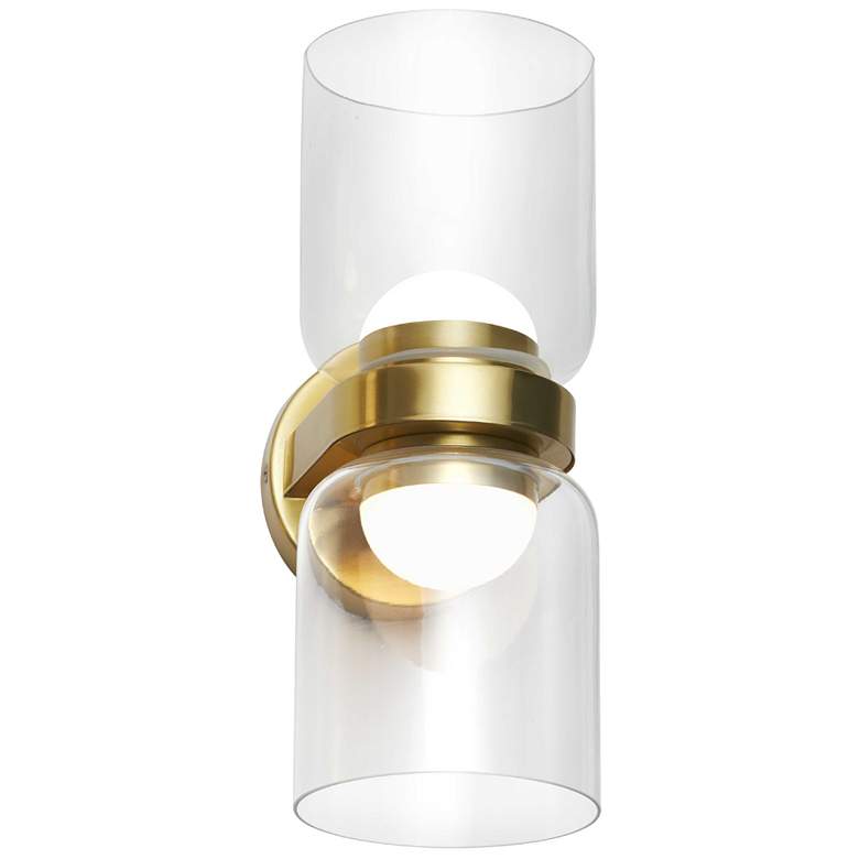 Image 1 Nadine 12" High 2 Light Aged Brass 20W LED Sconce With Clear Glass Sha