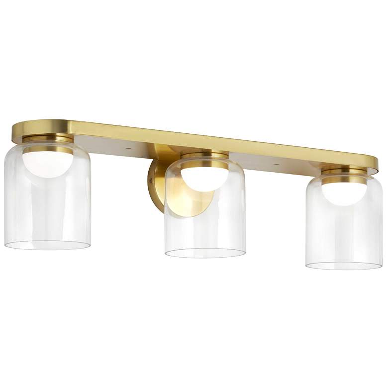 Image 1 Nadine 24.5 inch Wide Aged Brass 30W LED Vanity With Clear Glass Shade