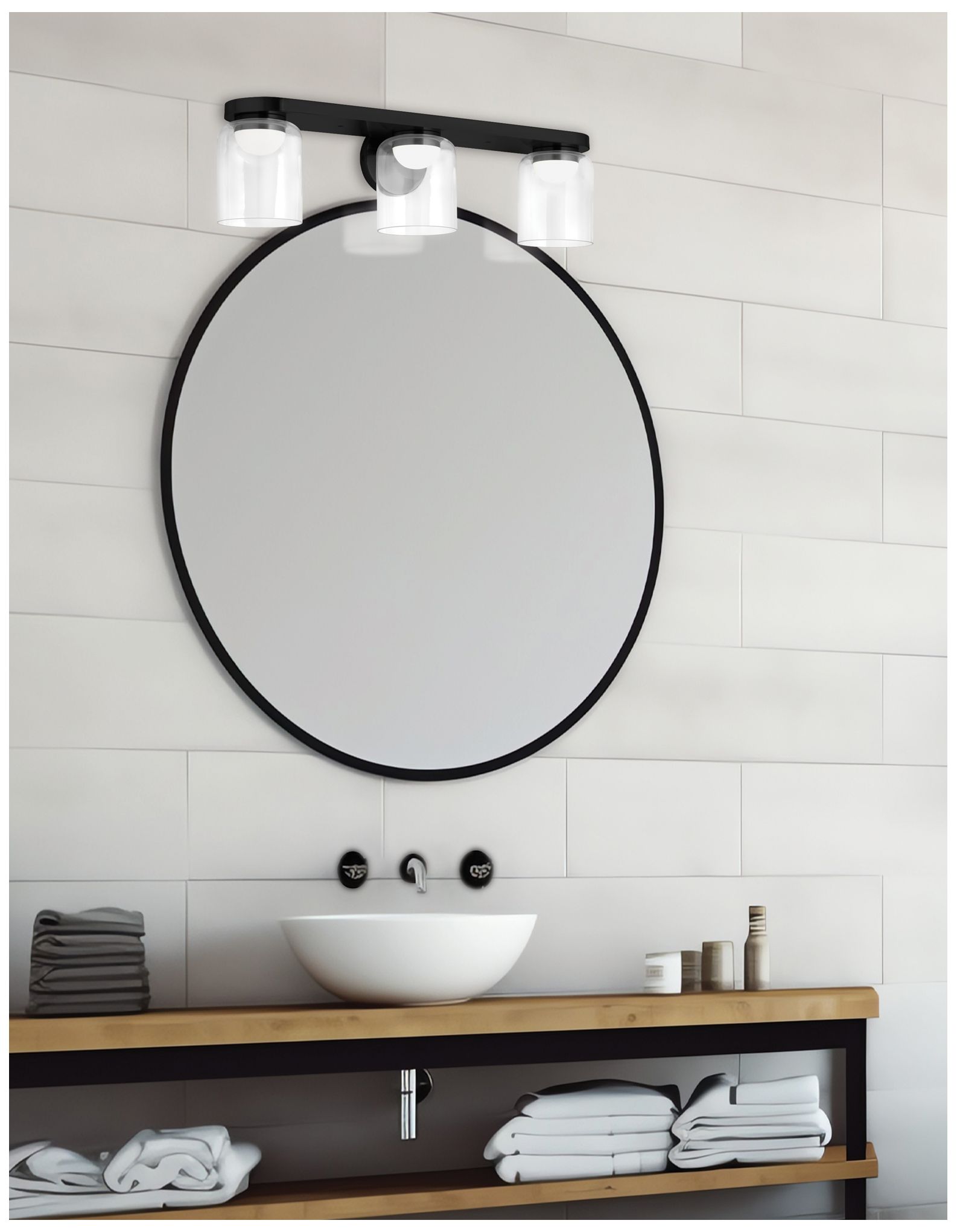 Image 3 Nadine 24.5" Wide Matte Black 30W LED Vanity With Clear Glass Shade more views