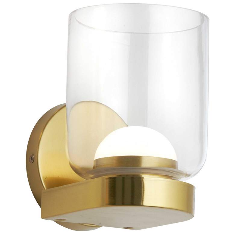 Image 1 Nadine 6.75" High Aged Brass 10W LED Wall Sconce With Clear Glass Shad