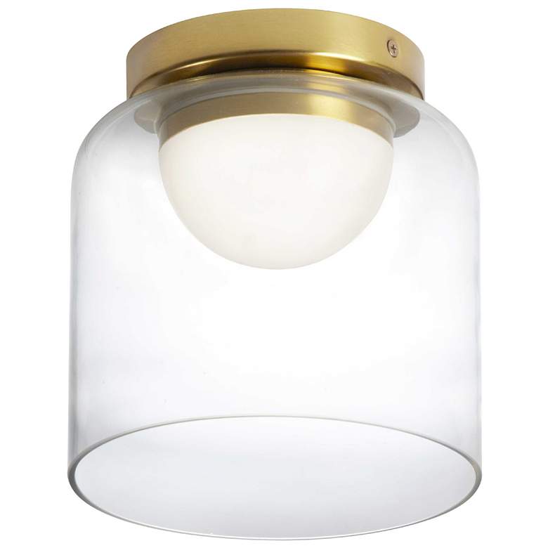 Image 1 Nadine 7 inch Wide Aged Brass 10W LED Flush Mount With Clear Glass Shade