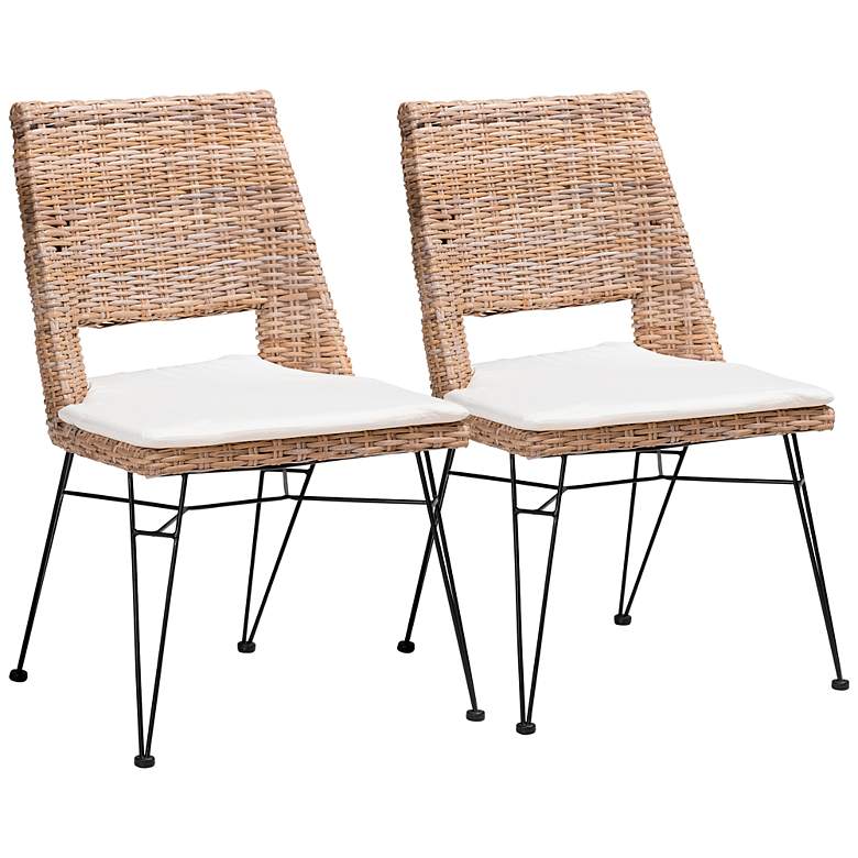 Image 2 Nafaro Gray-Washed Natural Rattan Dining Chairs Set of 2