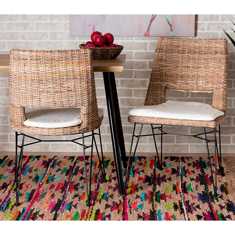 Image 1 Nafaro Gray-Washed Natural Rattan Dining Chairs Set of 2