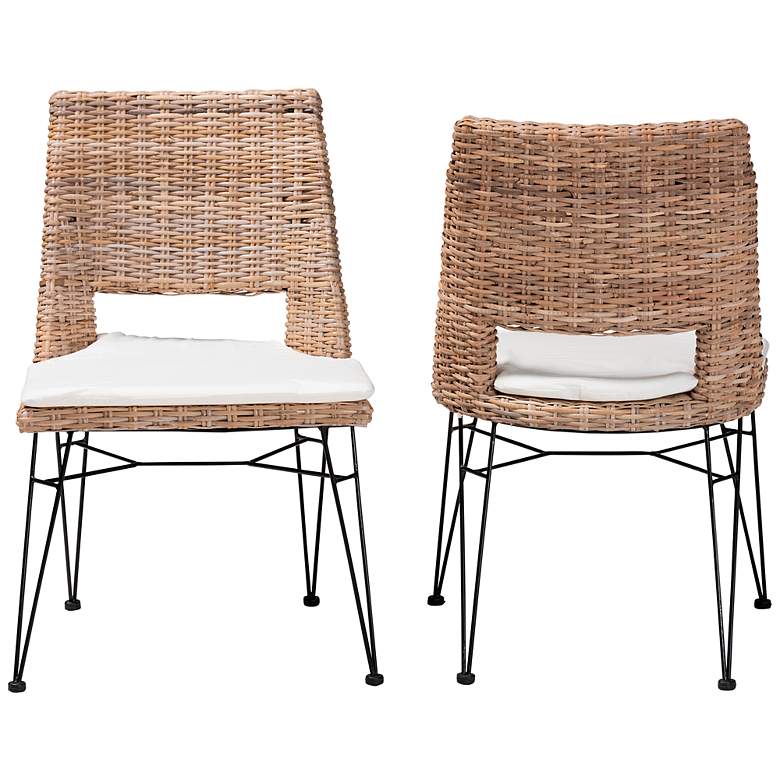 Image 6 Nafaro Gray-Washed Natural Rattan Dining Chairs Set of 2 more views