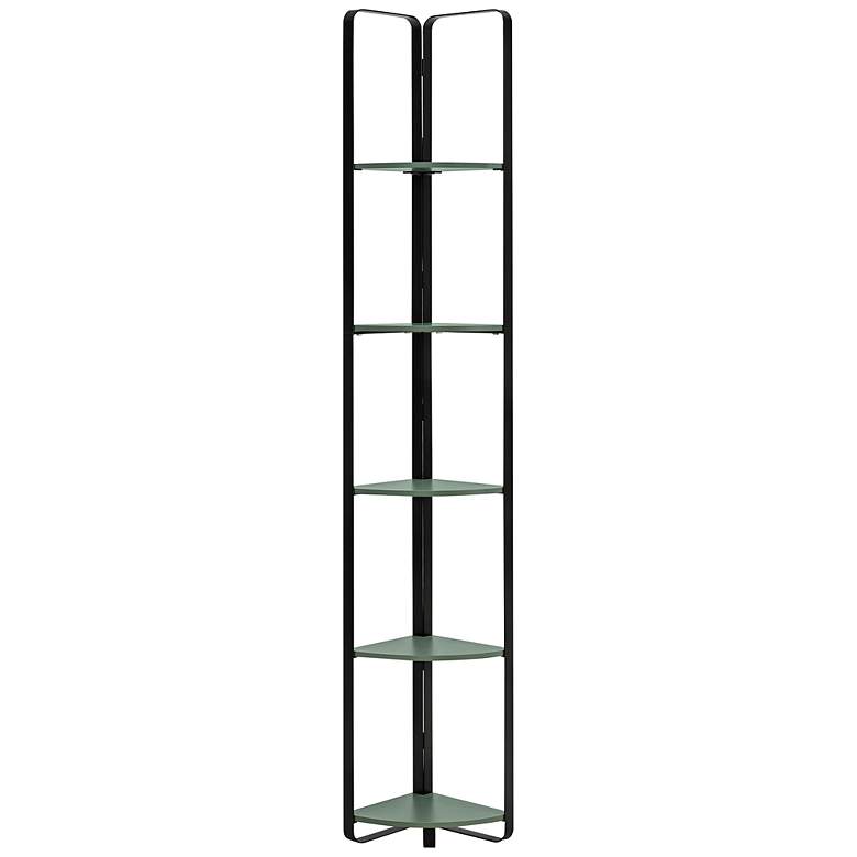Image 1 Naija 10 1/4" Wide Sage Green 5-Shelf Corner Bookcase