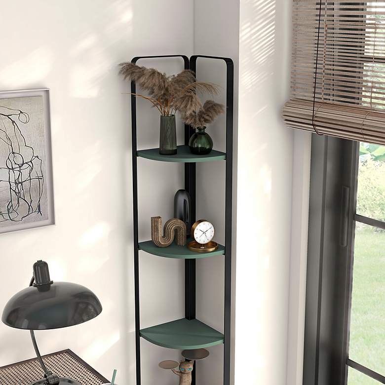 Image 6 Naija 10 1/4" Wide Sage Green 5-Shelf Corner Bookcase more views