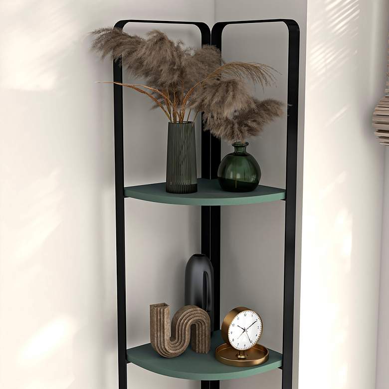 Image 7 Naija 10 1/4" Wide Sage Green 5-Shelf Corner Bookcase more views