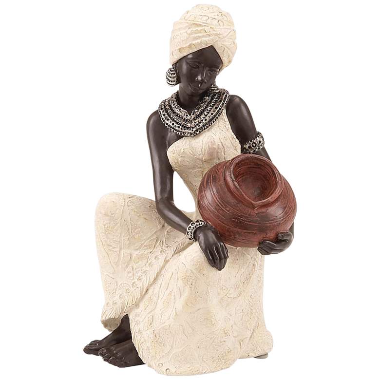 Image 2 Nairobi 10 inch High Cream Sitting African Women Figurine