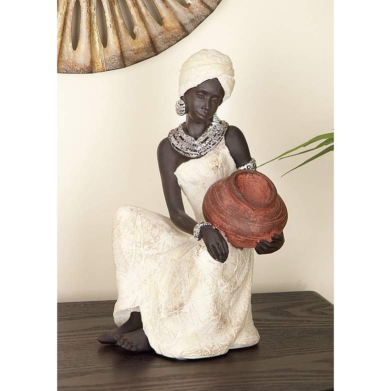 Image 1 Nairobi 10" High Cream Sitting African Women Figurine
