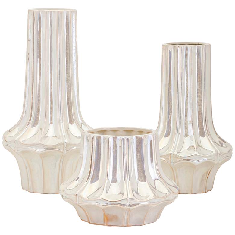 Image 1 Najai White and Ivory Glaze Ceramic Vase Set of 3