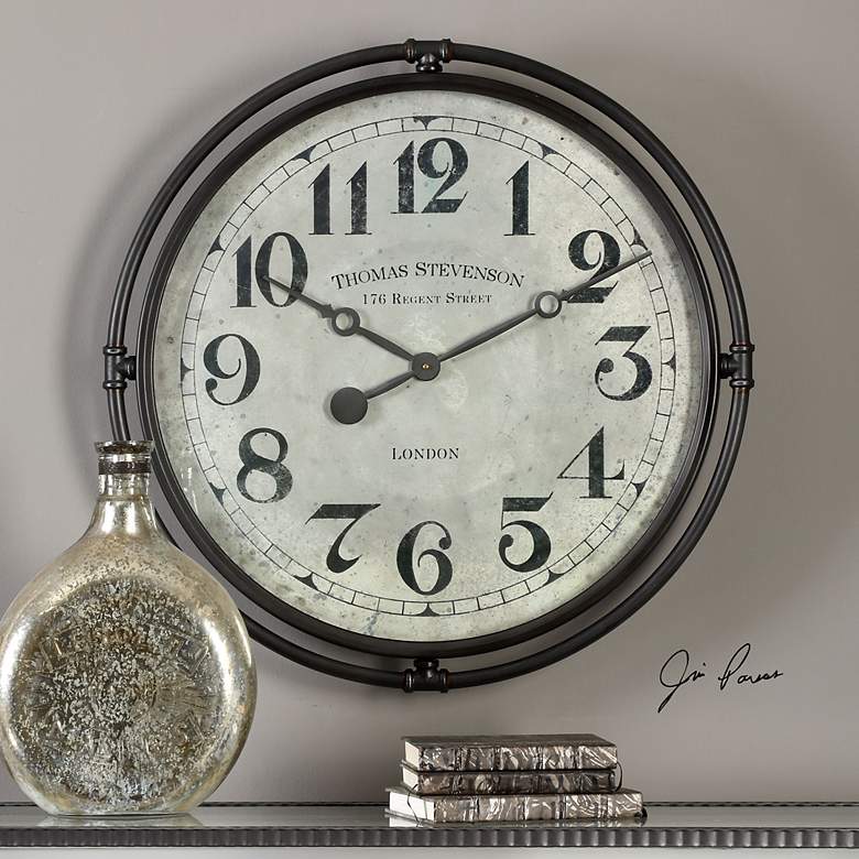 Image 1 Nakul 30" Round Rustic Industrial Wall Clock by Uttermost
