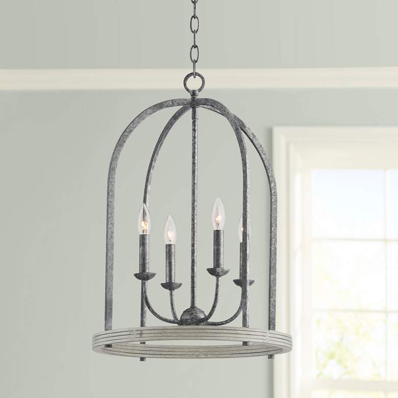 Image 1 Nala 17" Wide Light Black and Gray Caged Foyer Pendant Light