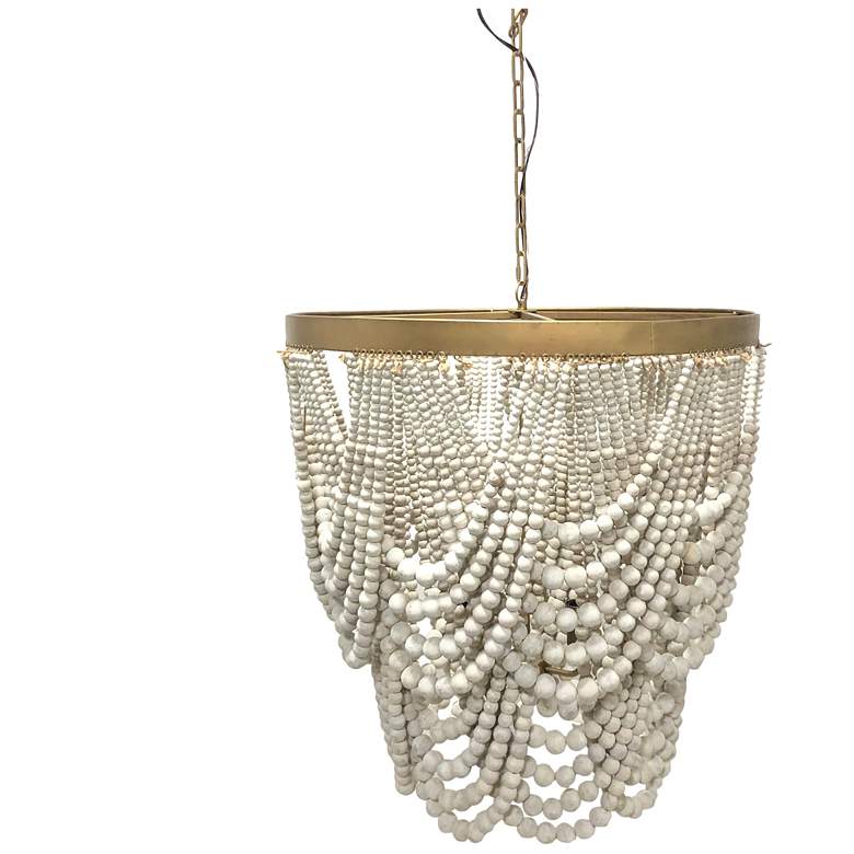 Image 1 Nalu 28" Wide Brass Chandelier With Cream Wood Beads