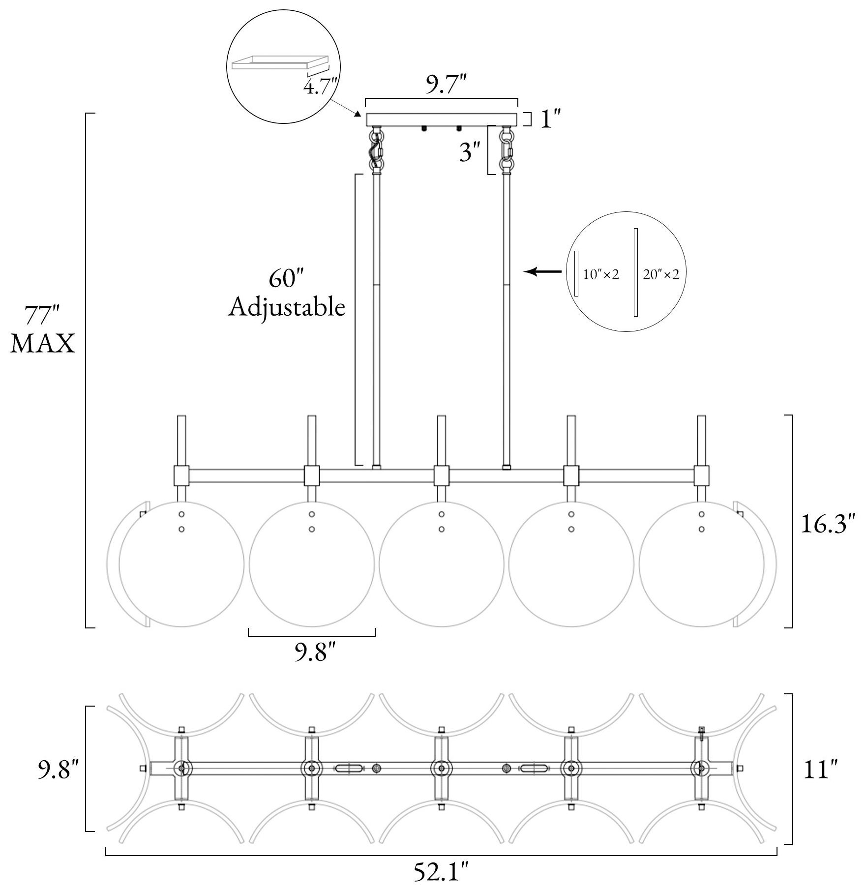 Image 3 Nalyri 52.1" Wide Gray 5-Light Linear Island Chandelier more views