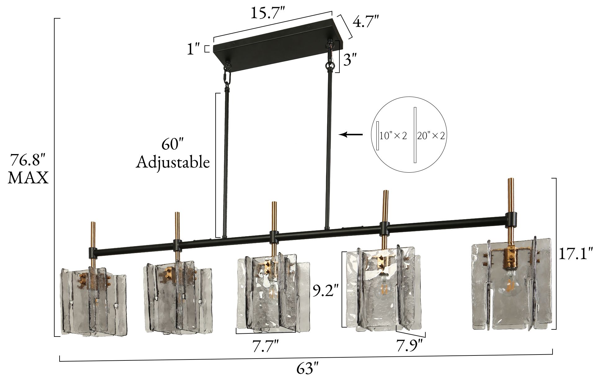 Image 2 Nalyri 63" Wide Gray 5-Light Linear Island Chandelier more views