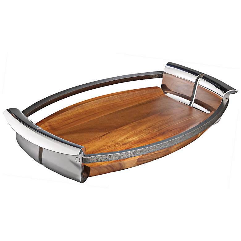Image 1 Nambe Anvil Alloy Metal and Wood Serving Tray