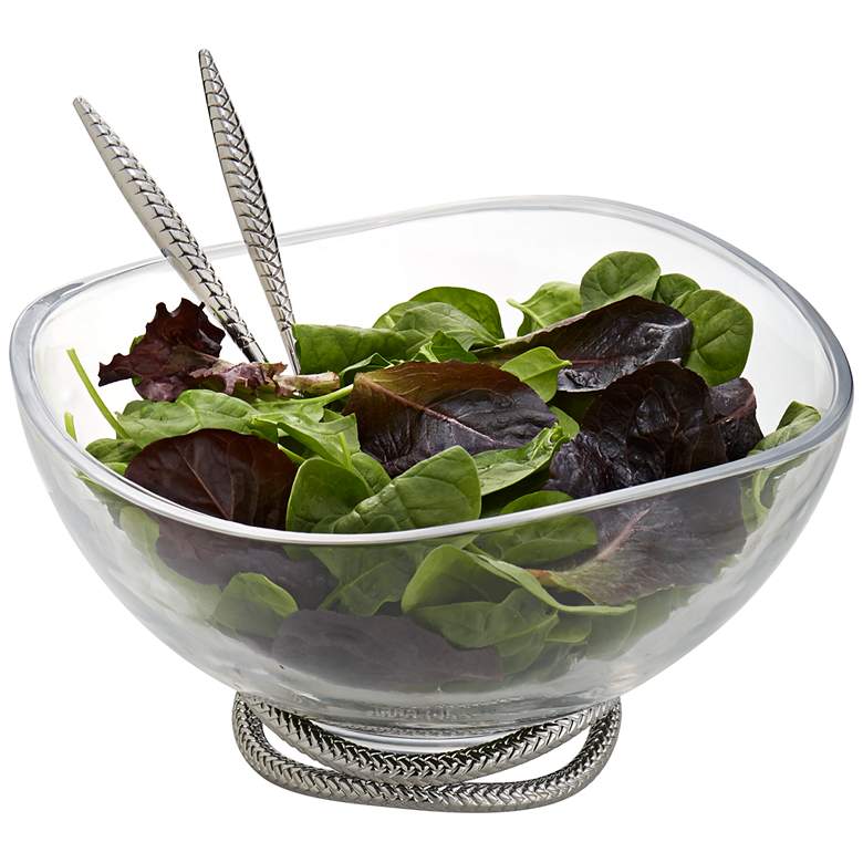 Image 1 Nambe Braid 4-Piece Glass Salad Bowl and Servers Set