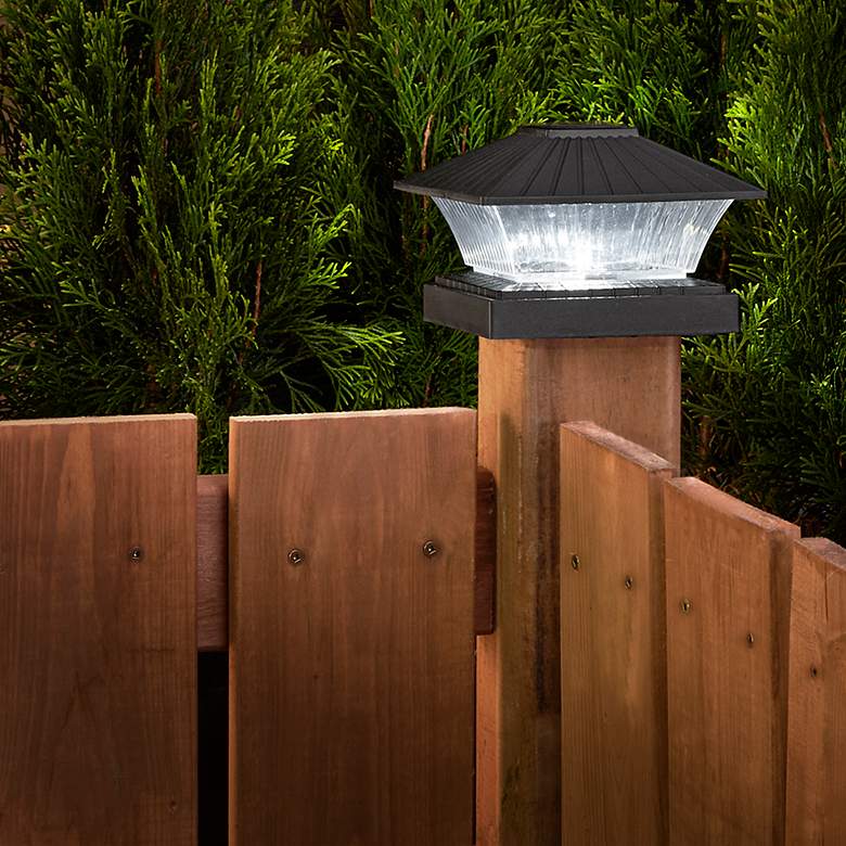 Image 1 Namoda 4"H Black Color-Changing Solar LED Outdoor Post Light